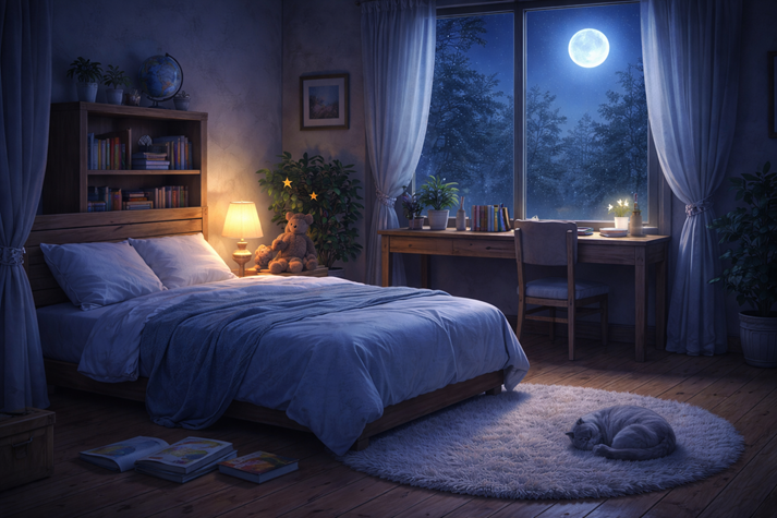 Twilight serenity in a cozy bedroom